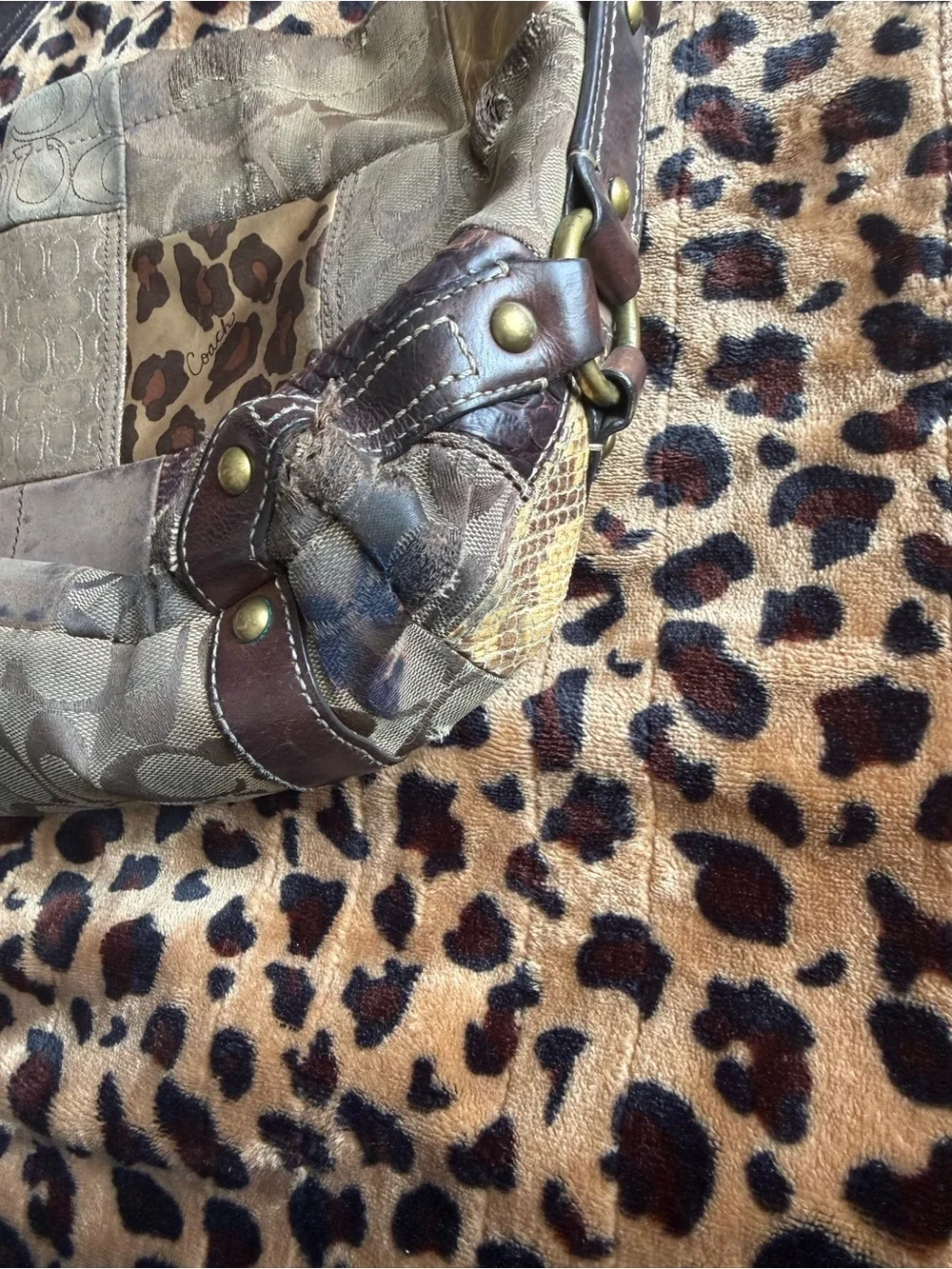 Coach Patchwork Multitone Brown Leather and Signature Hobo Bag
